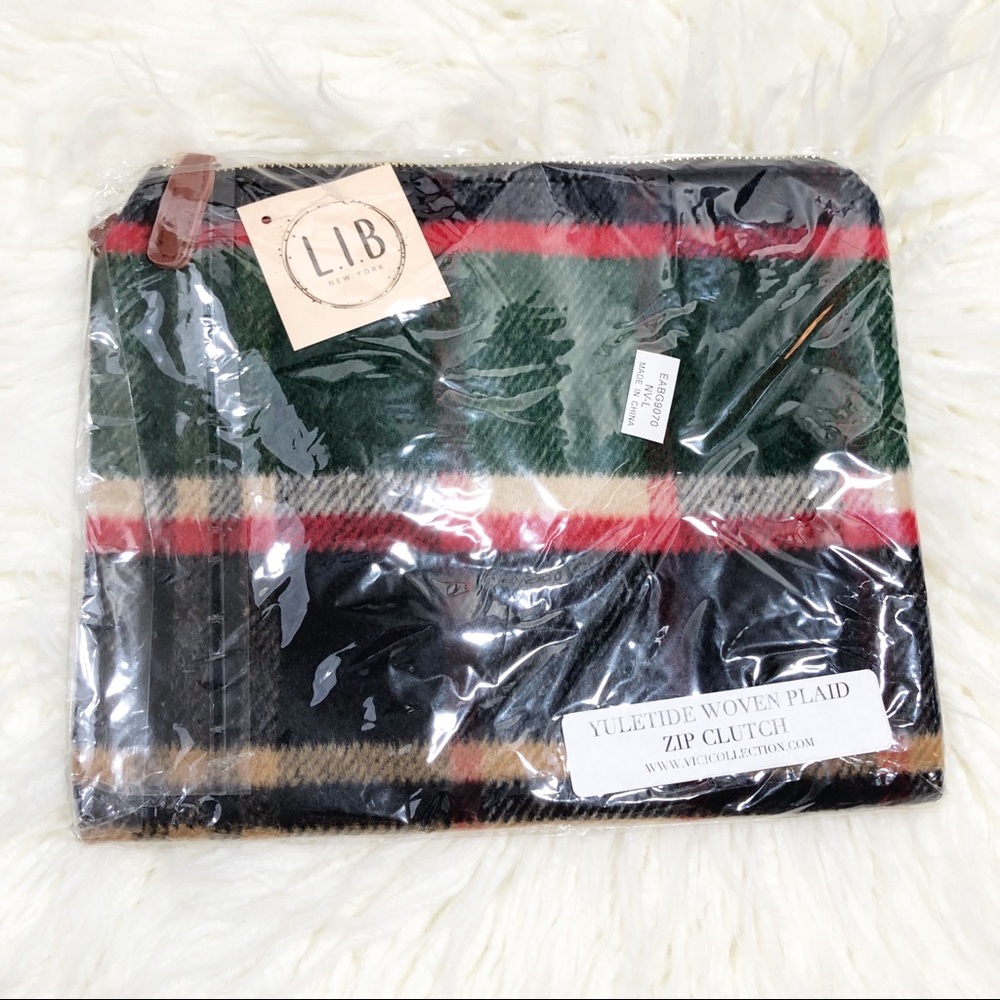 Festive Woven Plaid Zip Clutch - Zippered Bag - Picture 4 of 5